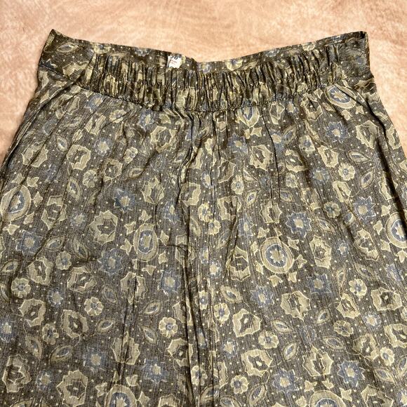 Vintage 70s High Rise Wide Leg Cropped Floral Print Bell Bottom Flare Pants Boho - Picture 4 of 10